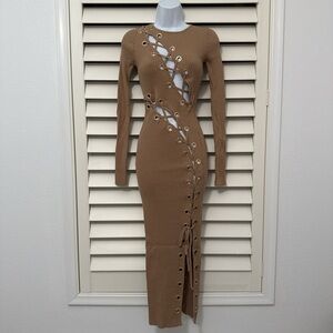 Elegant Tan Lace-Up Dress